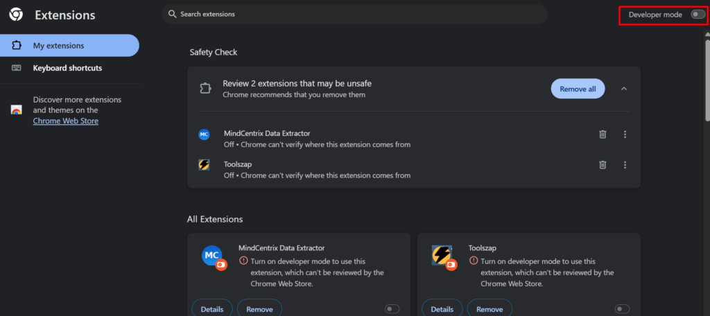 Chrome Developer Mode